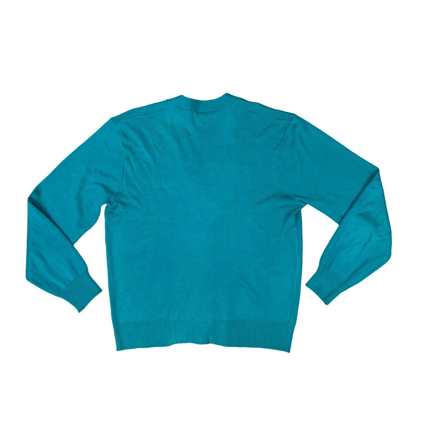 VTG 80s LACOSTE TURQUOISE V NECK BUTTON UP LOGO TEXTURED CARDIGAN XL