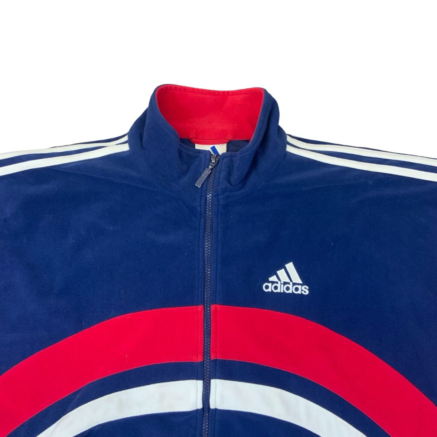 VTG 90s ADIDAS ORIGINALS NAVY BLUE RED ZIP UP FLEECE TRACK JACKET SIZE M
