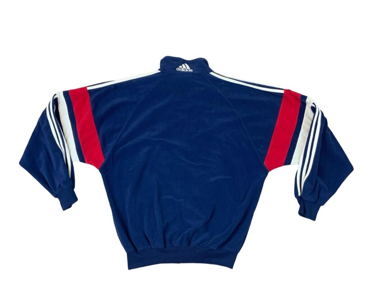 VTG 90s ADIDAS ORIGINALS NAVY BLUE RED ZIP UP FLEECE TRACK JACKET SIZE M