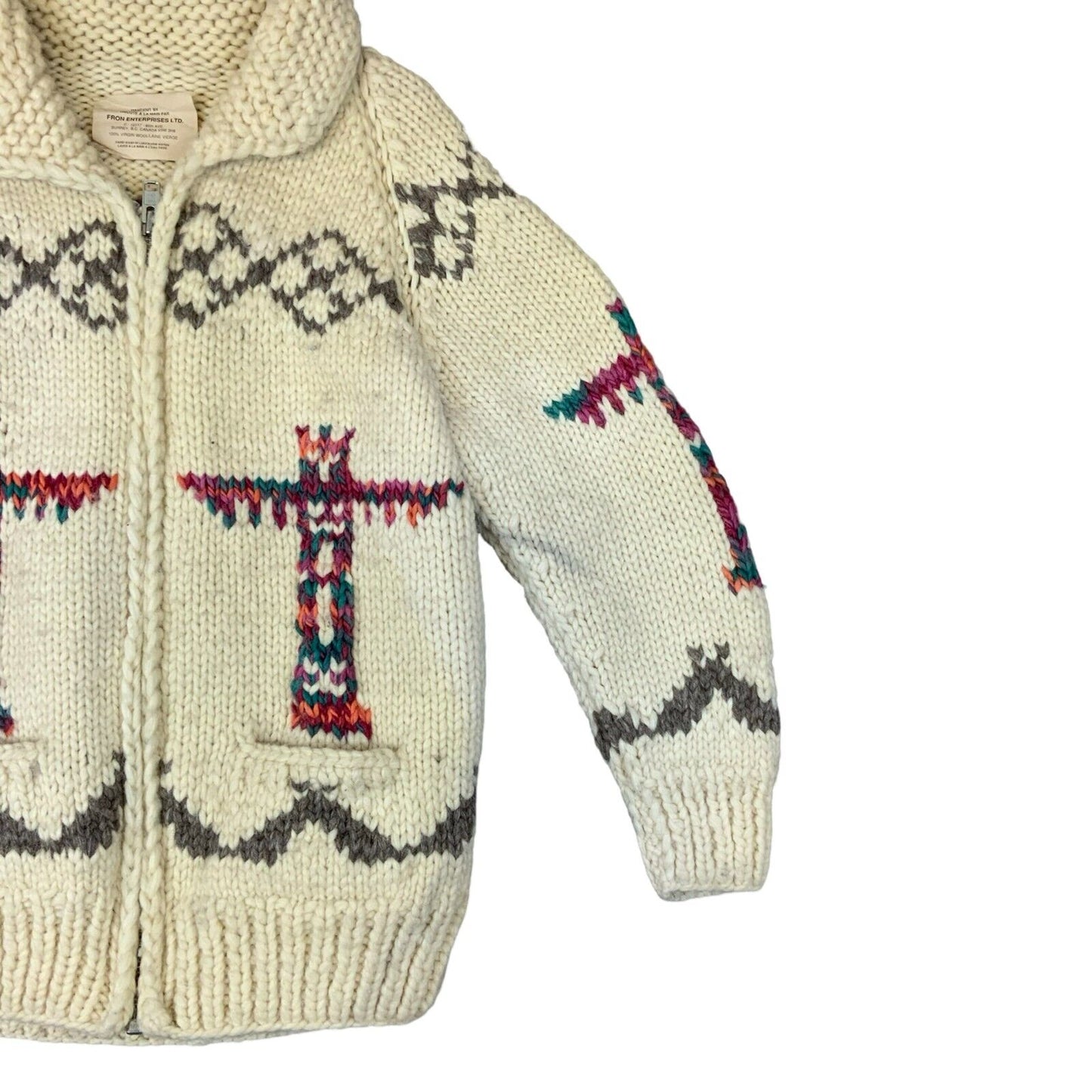 VTG COWICHAN INDIAN HAND KNIT CARDIGAN NATIVE CANADIAN SALISH ROCKABILLY S 36”