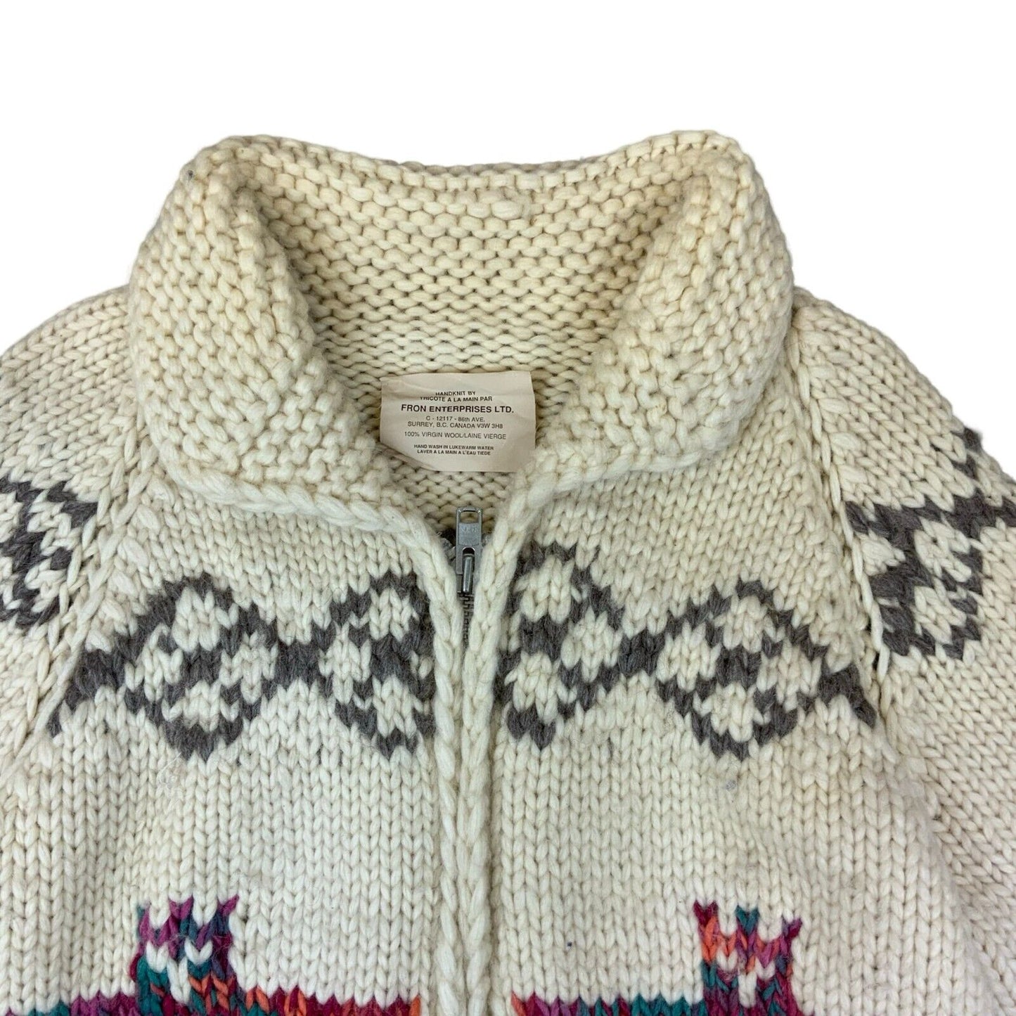 VTG COWICHAN INDIAN HAND KNIT CARDIGAN NATIVE CANADIAN SALISH ROCKABILLY S 36”