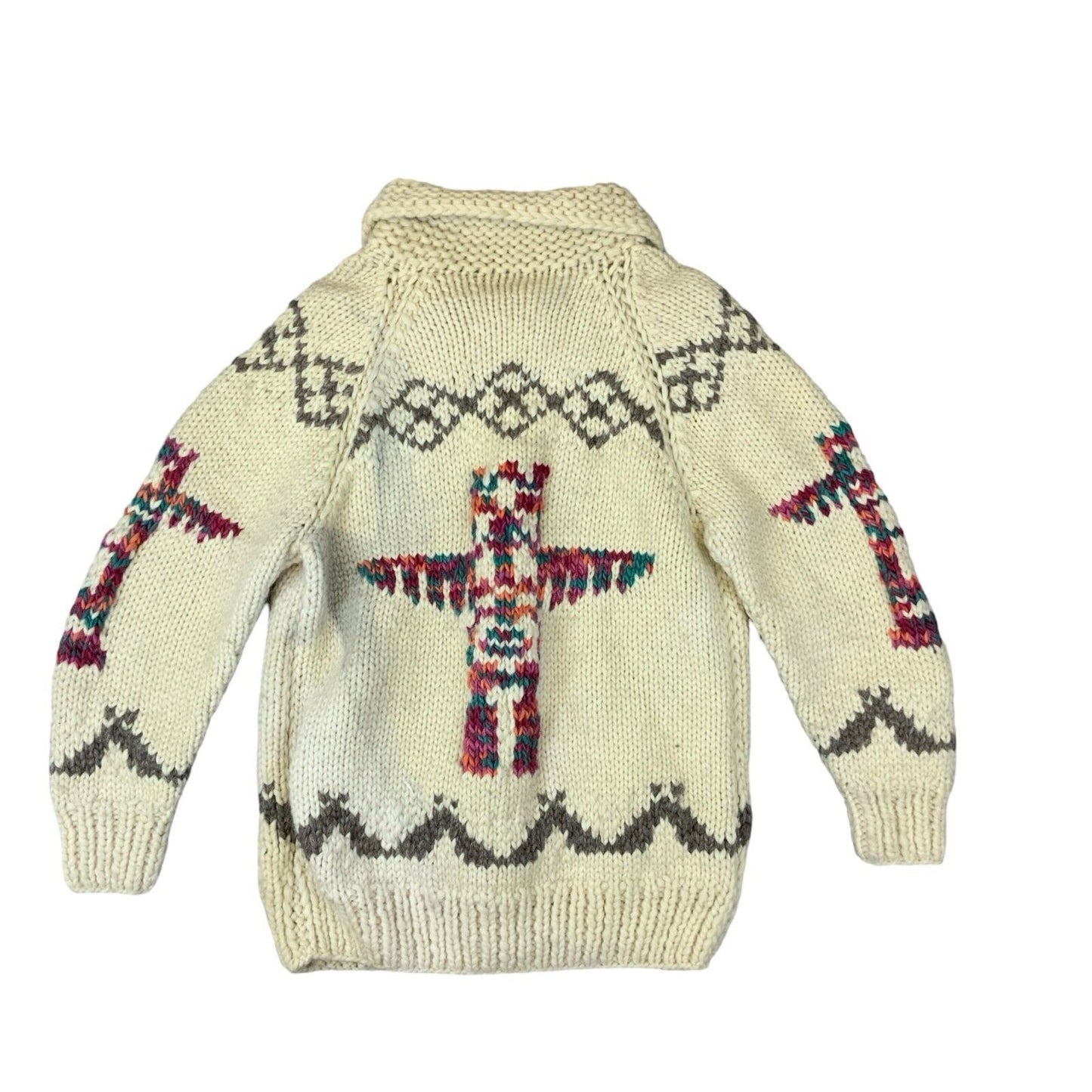 VTG COWICHAN INDIAN HAND KNIT CARDIGAN NATIVE CANADIAN SALISH ROCKABILLY S 36”