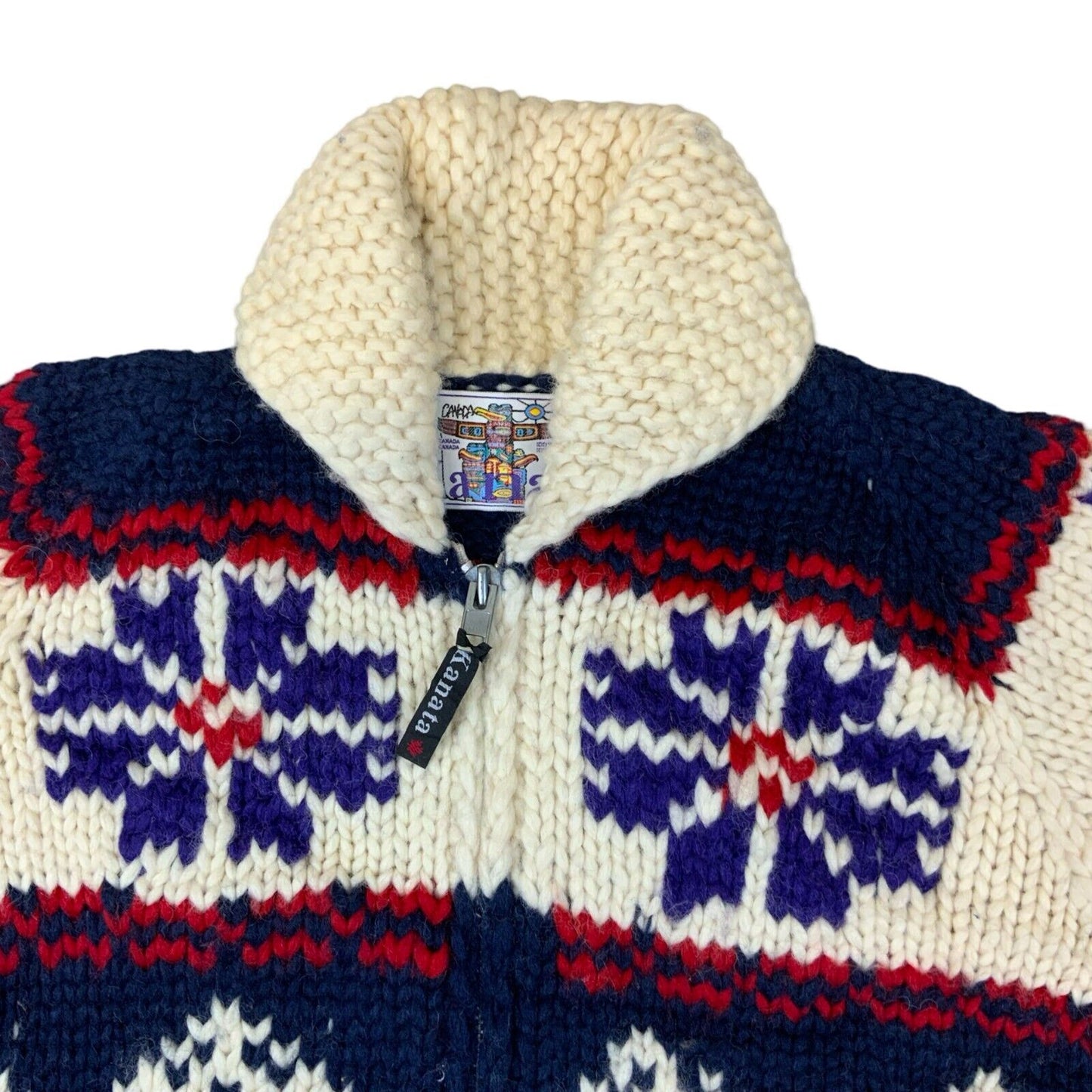 VTG COWICHAN INDIAN HAND KNIT CARDIGAN NATIVE CANADIAN SALISH ROCKABILLY M 40