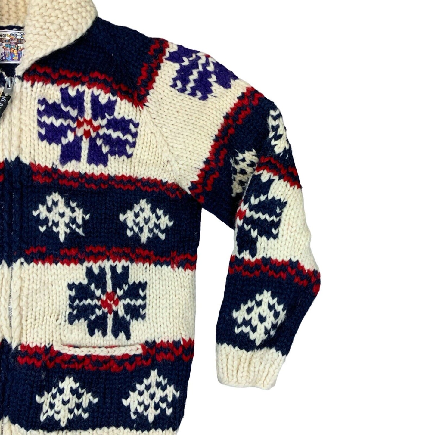 VTG COWICHAN INDIAN HAND KNIT CARDIGAN NATIVE CANADIAN SALISH ROCKABILLY M 40