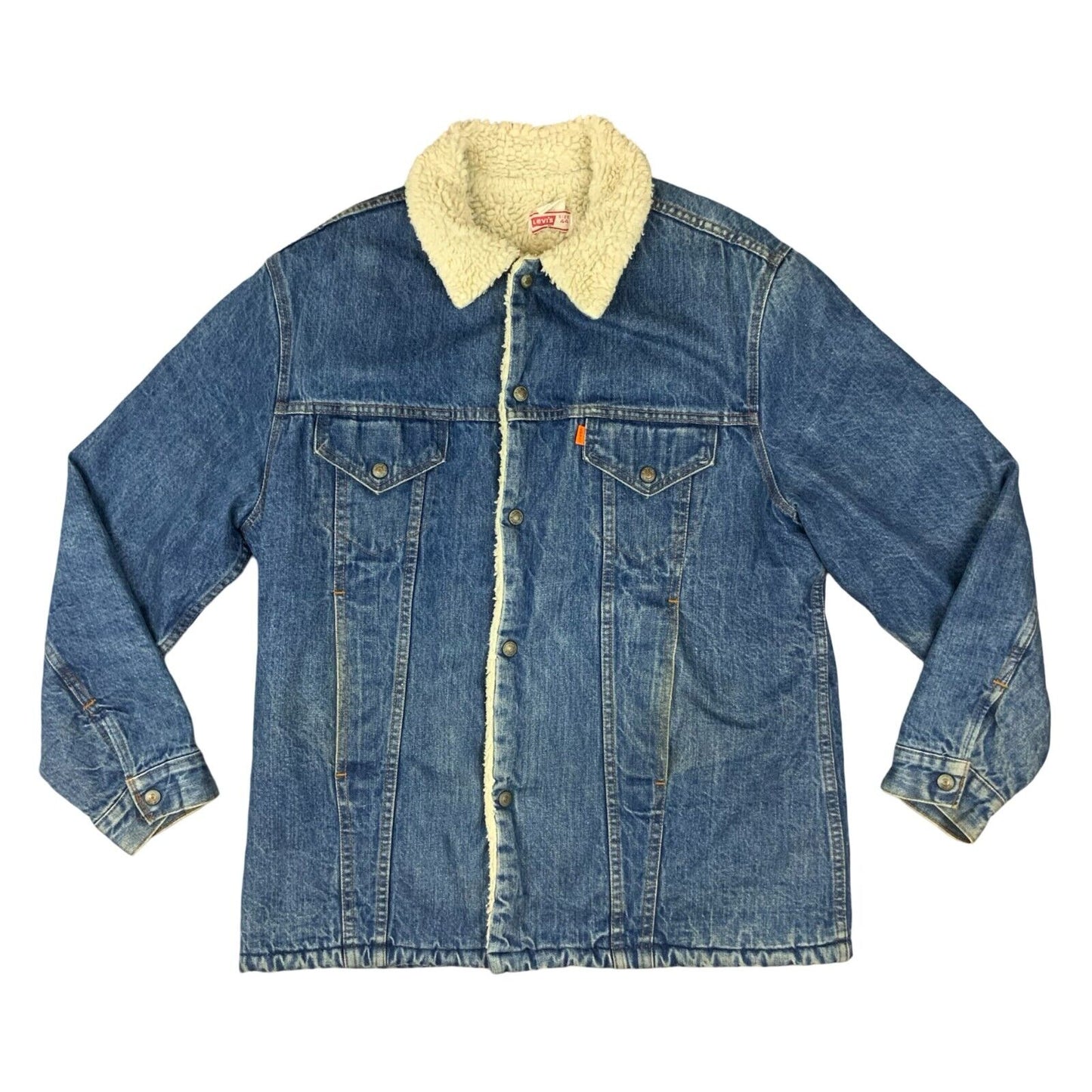 VTG 80s USA LEVIS ORANGE TAB SHERPA LINED DENIM CHORE BARN JACKET WESTERN L 42