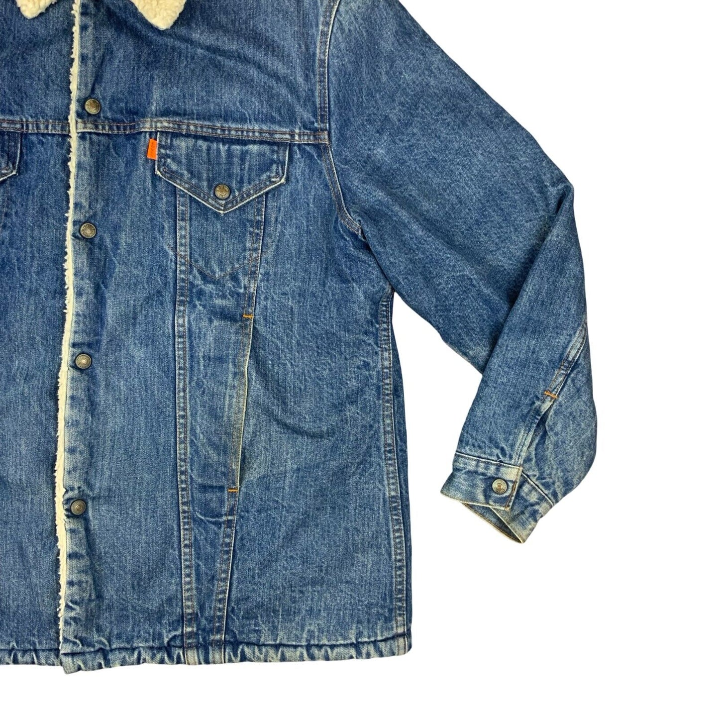 VTG 80s USA LEVIS ORANGE TAB SHERPA LINED DENIM CHORE BARN JACKET WESTERN L 42