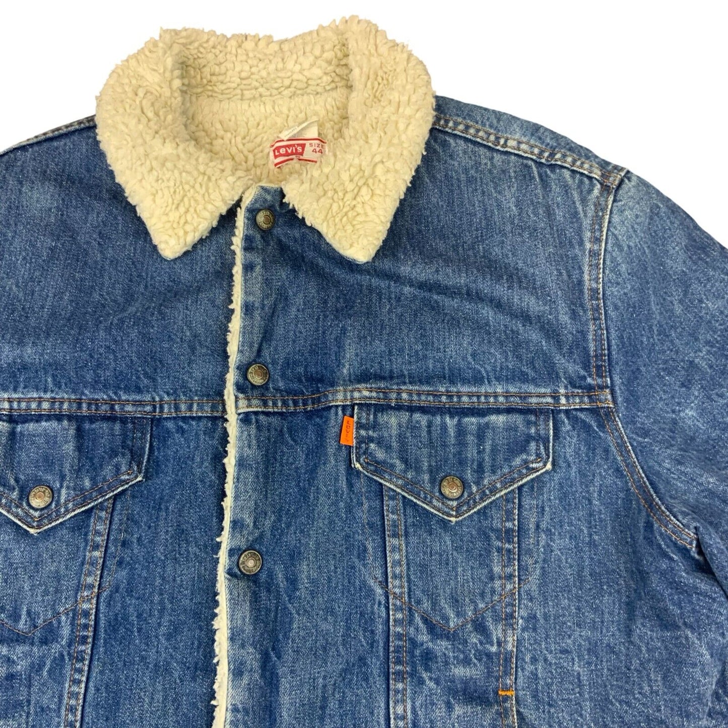 VTG 80s USA LEVIS ORANGE TAB SHERPA LINED DENIM CHORE BARN JACKET WESTERN L 42