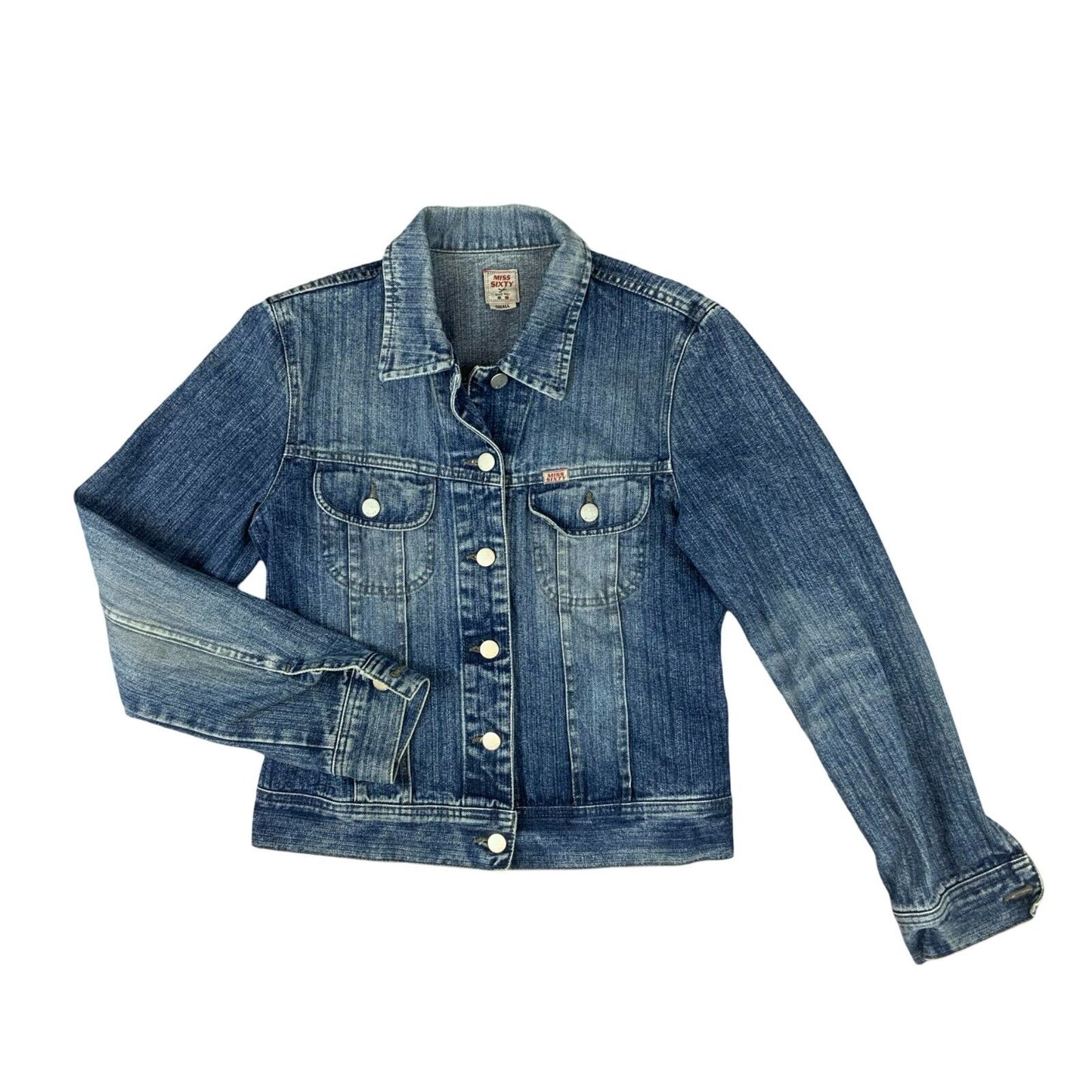 VTG 00s Y2K MISS SIXTY MID BLUE WASH BUTTON UP DENIM JACKET SIZE S UK 8