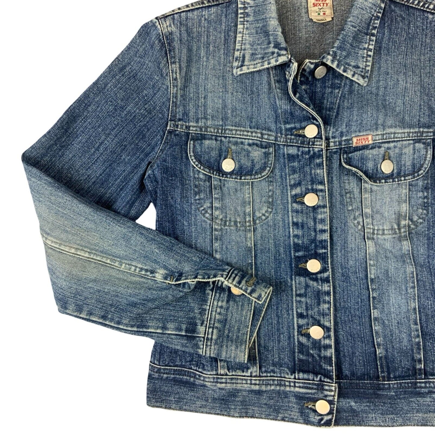 VTG 00s Y2K MISS SIXTY MID BLUE WASH BUTTON UP DENIM JACKET SIZE S UK 8