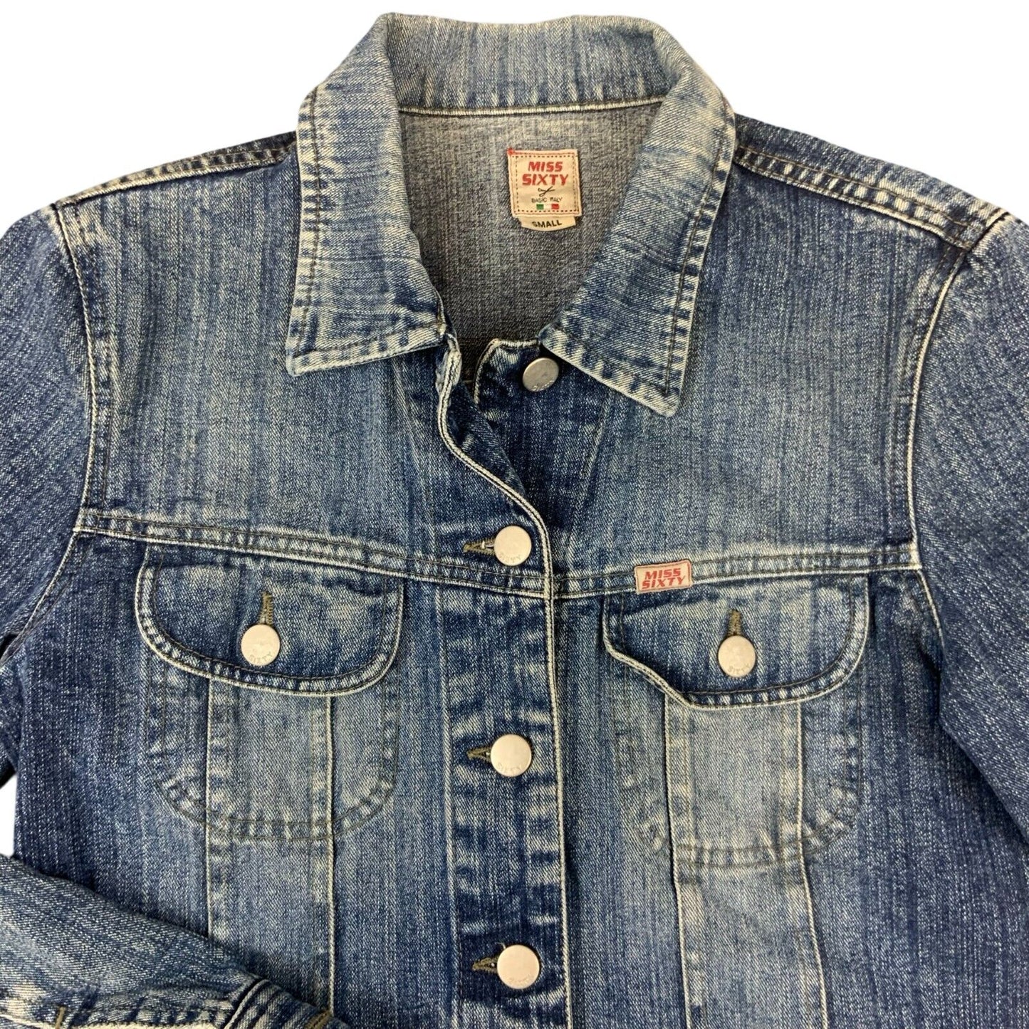 VTG 00s Y2K MISS SIXTY MID BLUE WASH BUTTON UP DENIM JACKET SIZE S UK 8
