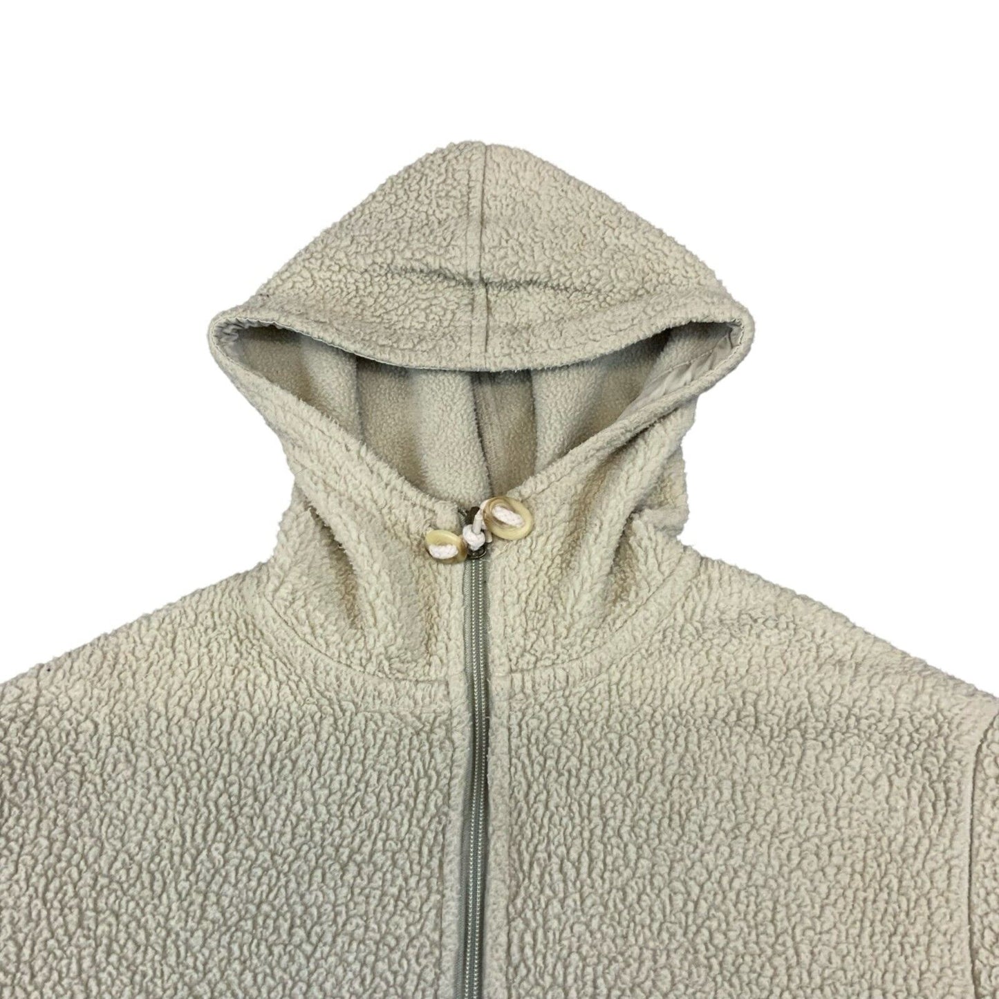 VTG 90s USA WOOLRICH THICK PILE FLEECE HOODED JACKET CREAM M 42