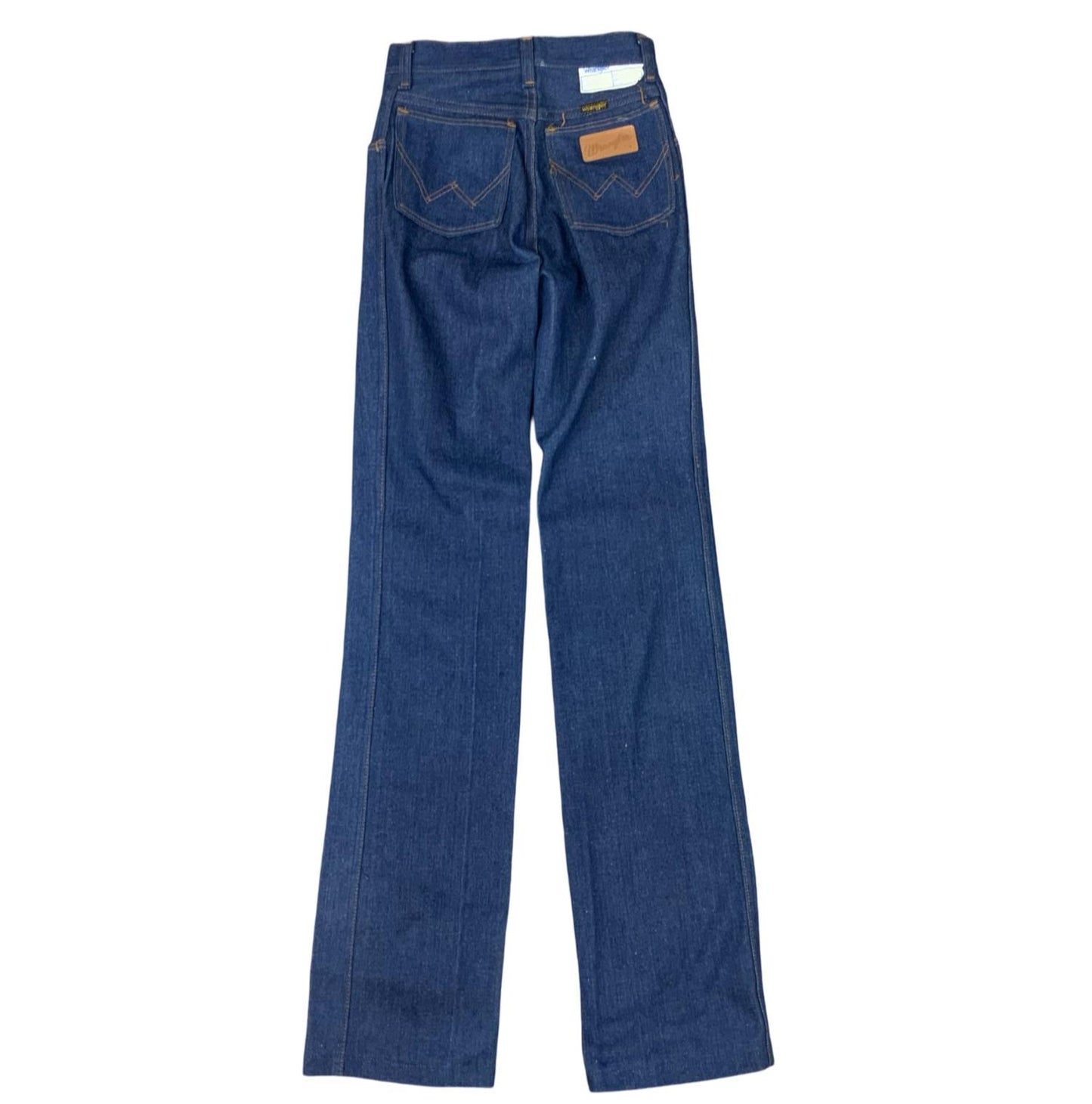 VTG 70s DEADSTOCK UNWORN STOCK WRANGLER BLUEBELL INDIGO STRAIGHT JEANS 25W 34L