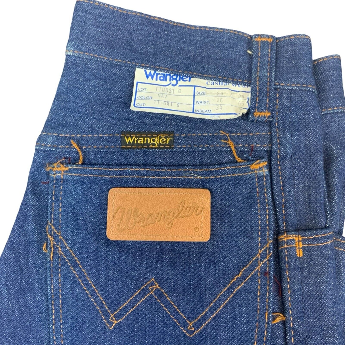 VTG 70s DEADSTOCK UNWORN STOCK WRANGLER BLUEBELL INDIGO STRAIGHT JEANS 25W 34L