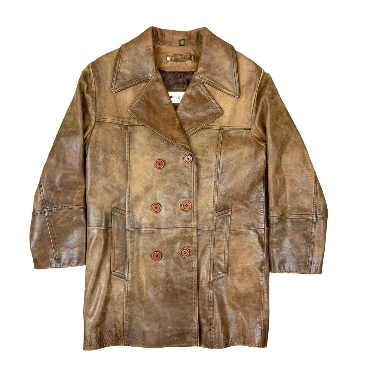 VTG 90s ITALIAN FABIANI SOFT LEATHER DOUBLE BREASTED JACKET COAT LINED SMALL 36”