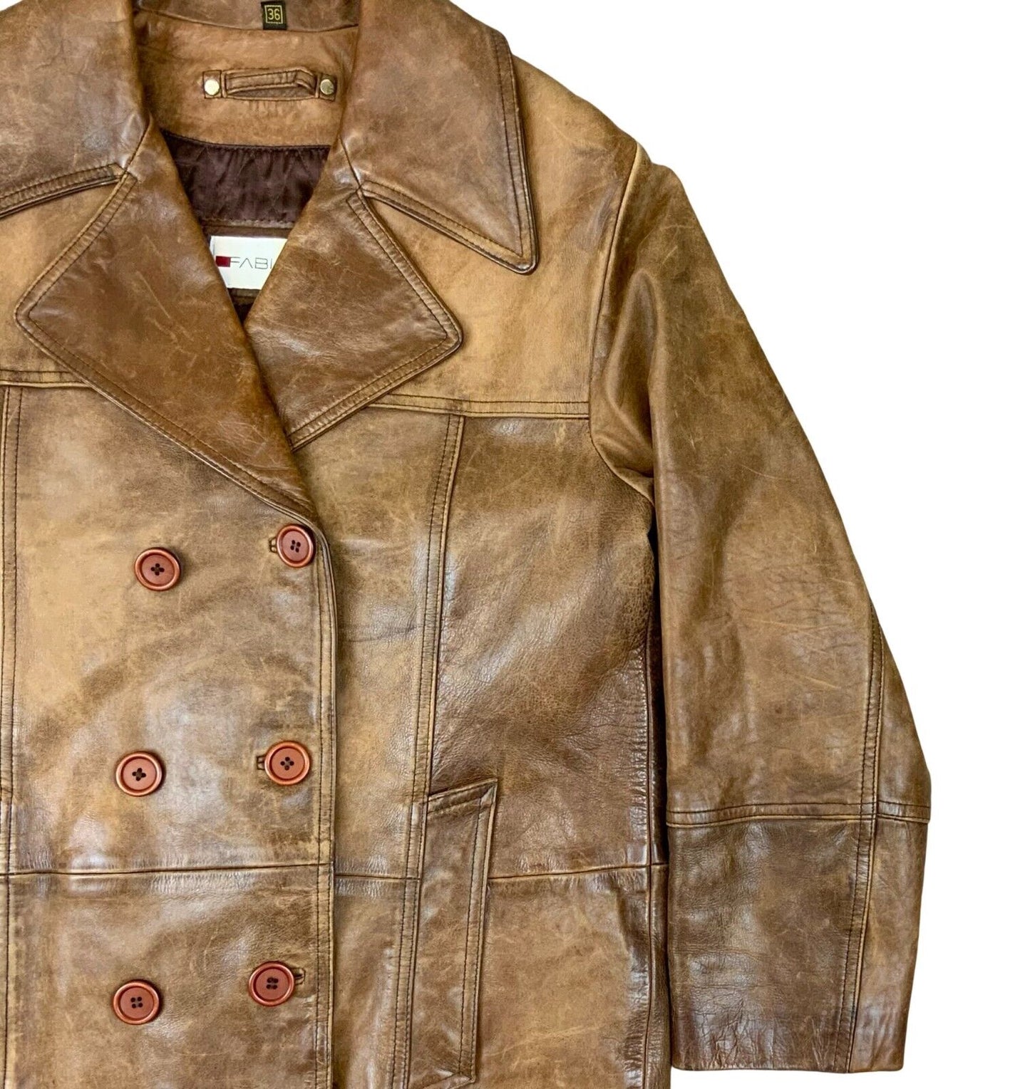 VTG 90s ITALIAN FABIANI SOFT LEATHER DOUBLE BREASTED JACKET COAT LINED SMALL 36”