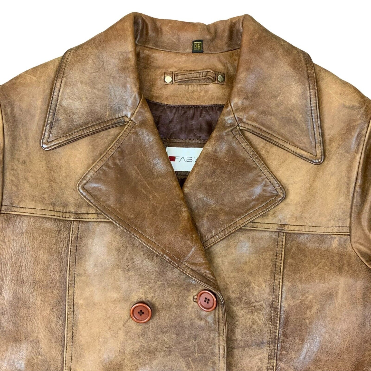 VTG 90s ITALIAN FABIANI SOFT LEATHER DOUBLE BREASTED JACKET COAT LINED SMALL 36”