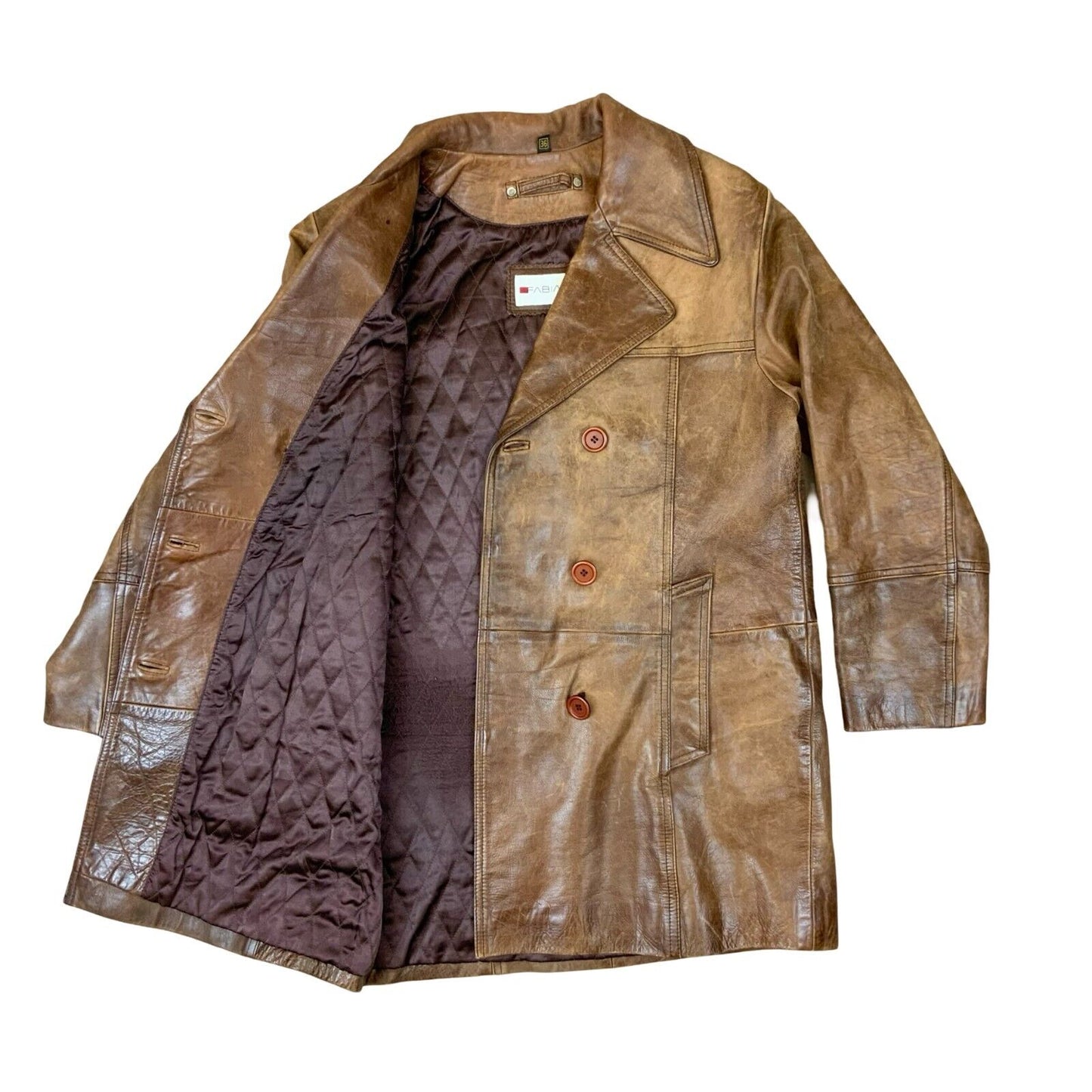 VTG 90s ITALIAN FABIANI SOFT LEATHER DOUBLE BREASTED JACKET COAT LINED SMALL 36”