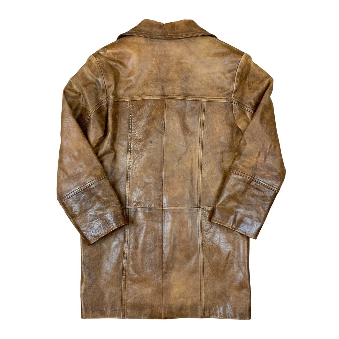VTG 90s ITALIAN FABIANI SOFT LEATHER DOUBLE BREASTED JACKET COAT LINED SMALL 36”