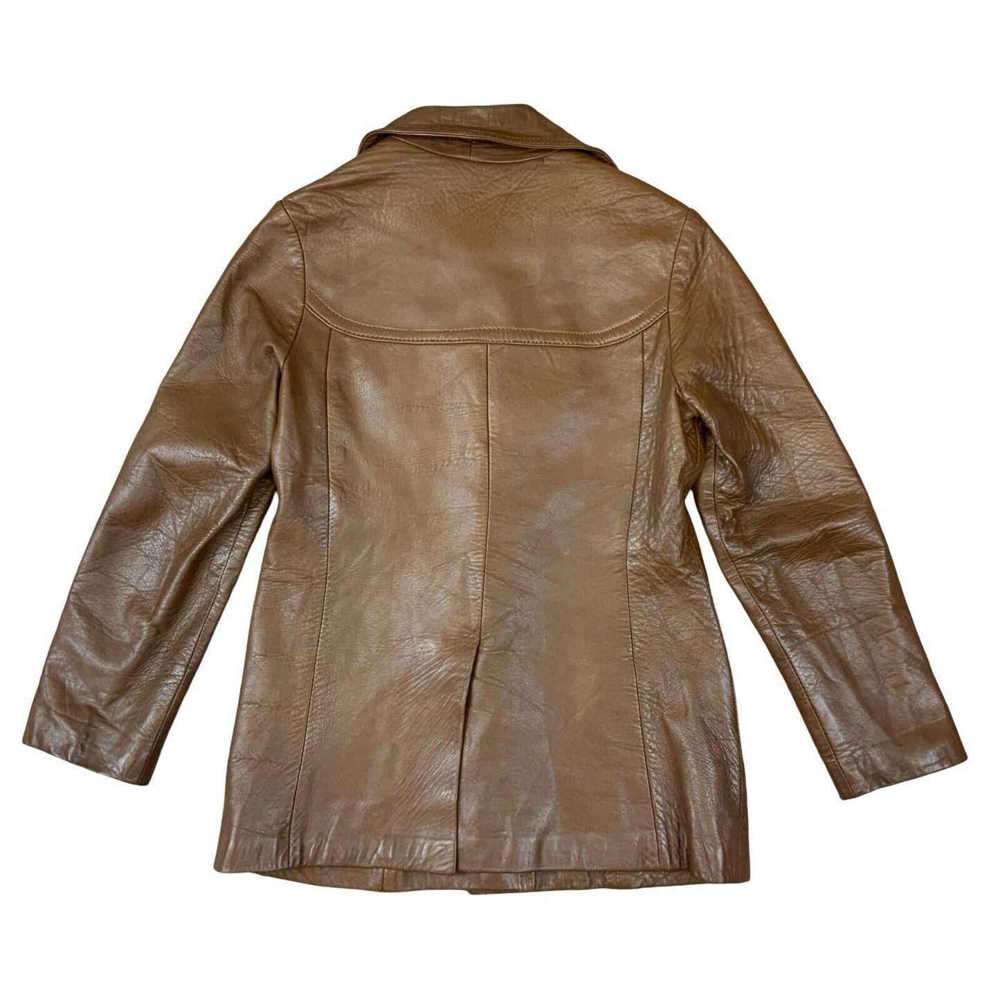VTG 1970s LADIES SOFT BROWN NAPPA LEATHER JACKET LARGE ROUNDED COLLARS SIZE 8
