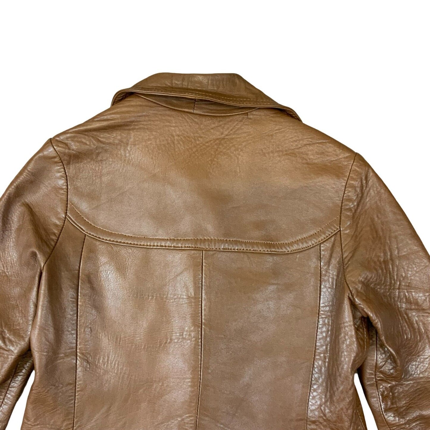 VTG 1970s LADIES SOFT BROWN NAPPA LEATHER JACKET LARGE ROUNDED COLLARS SIZE 8