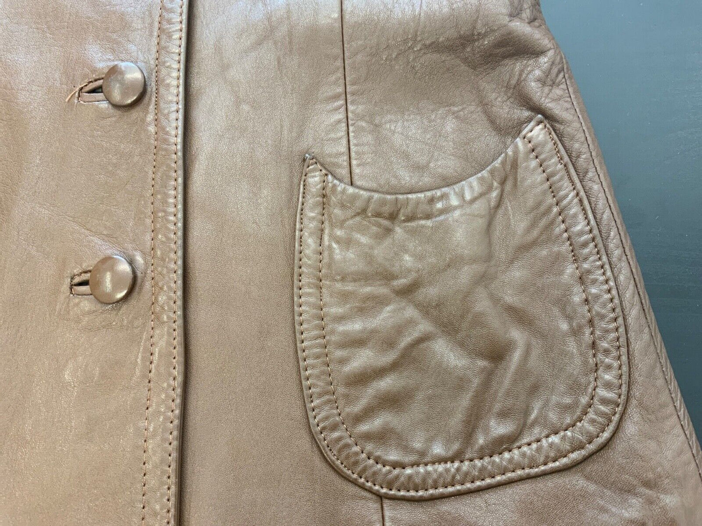 VTG 1970s LADIES SOFT BROWN NAPPA LEATHER JACKET LARGE ROUNDED COLLARS SIZE 8