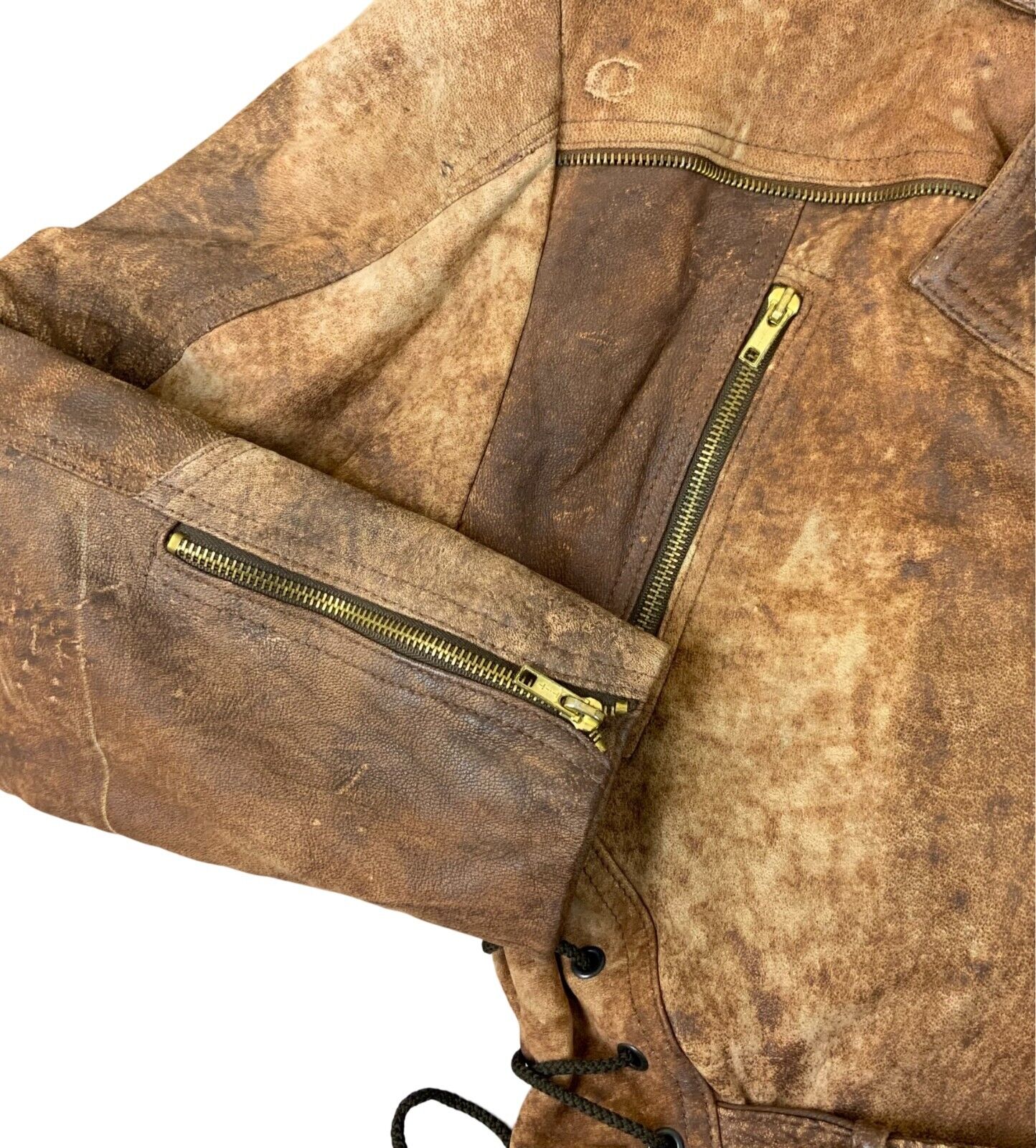 VTG 80s 90s BROWN LEATHER CROPPED BIKER JACKET SIZE UK 10 12