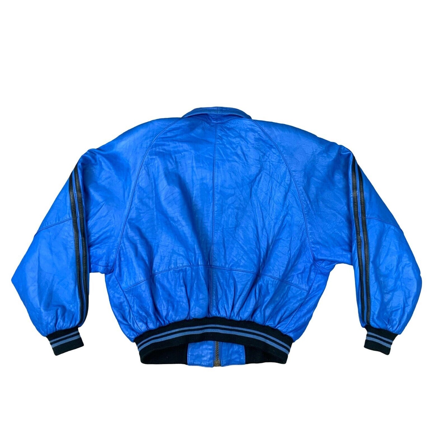 VTG 1980S BRIGHT BLUE SOFT LAMBSKIN LEATHER VARSITY STYLE BOMBER JACKET L 44