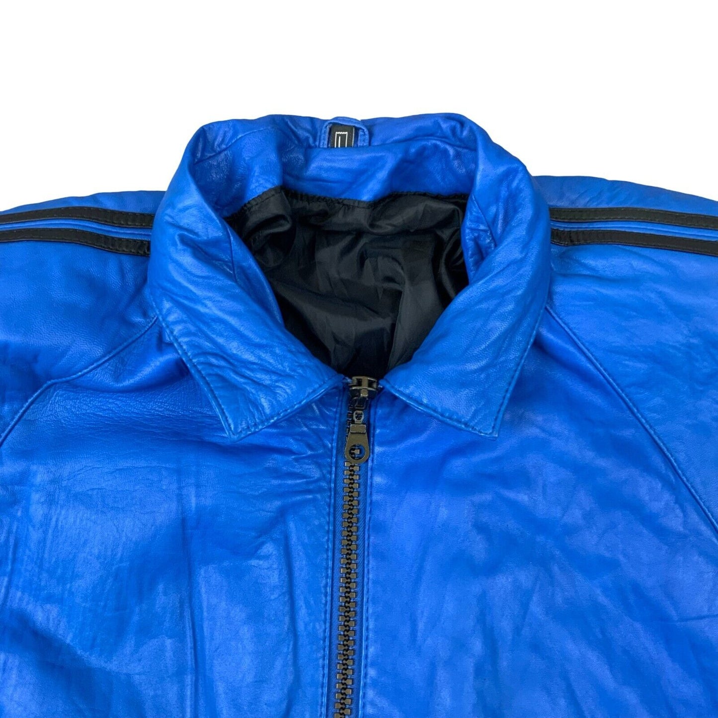 VTG 1980S BRIGHT BLUE SOFT LAMBSKIN LEATHER VARSITY STYLE BOMBER JACKET L 44