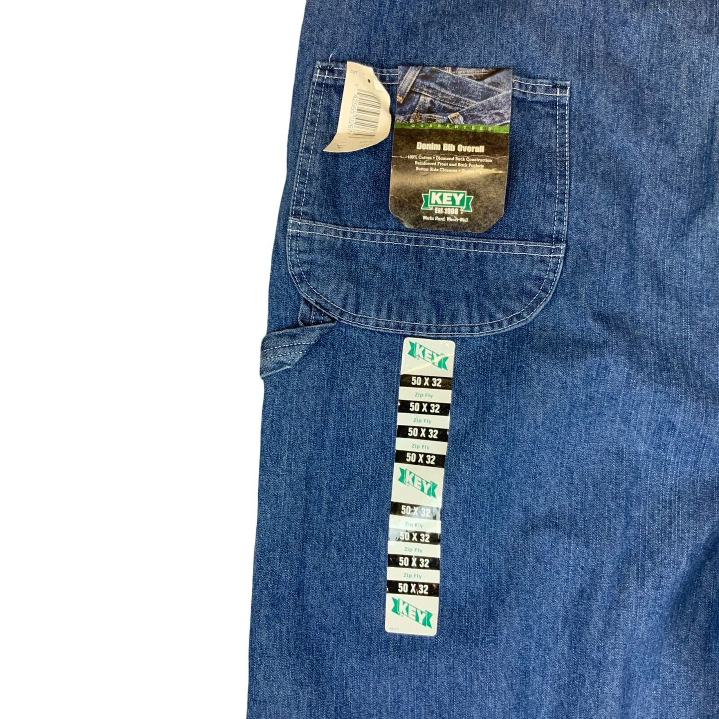 NOS VTG USA KEY IMPERIAL DENIM DUNGAREES WORKWEAR BIBS OVERALLS W50 L32