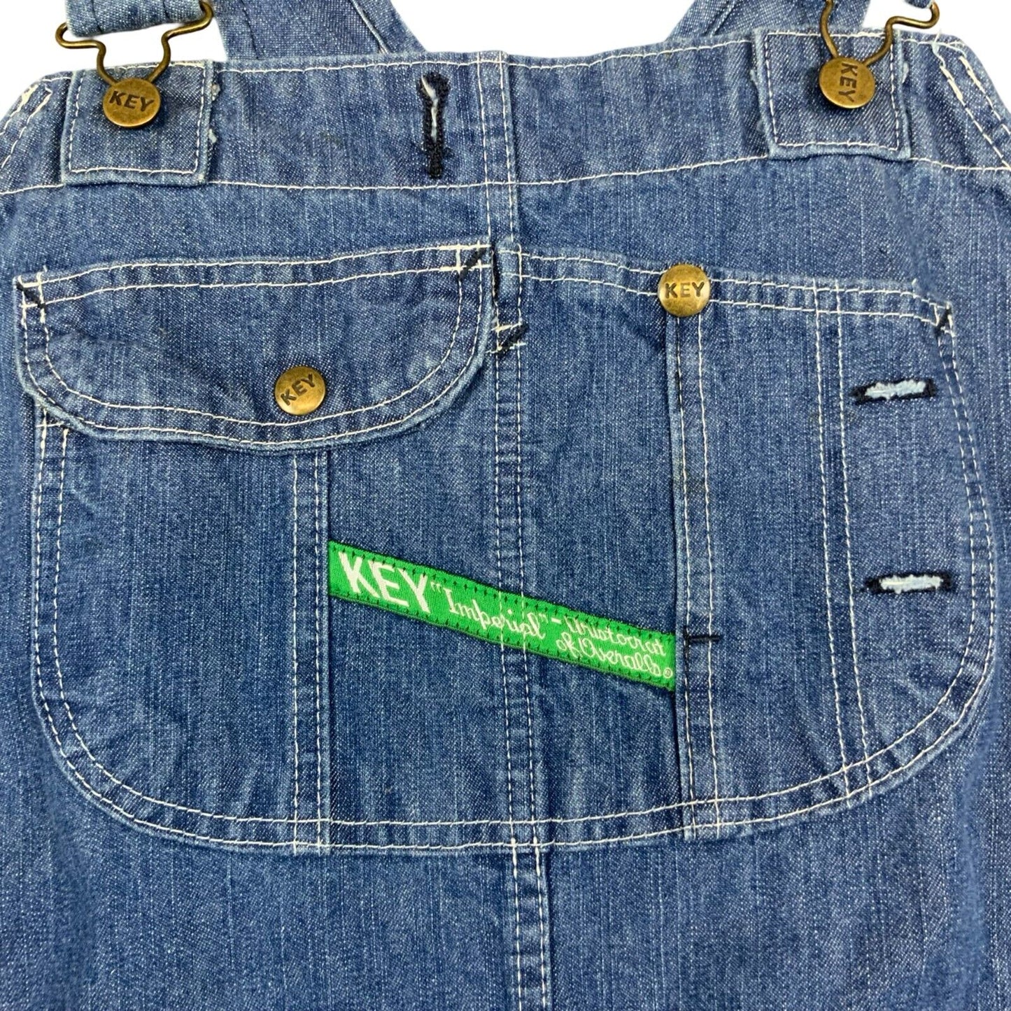 NOS VTG USA KEY IMPERIAL DENIM DUNGAREES WORKWEAR BIBS OVERALLS W50 L32