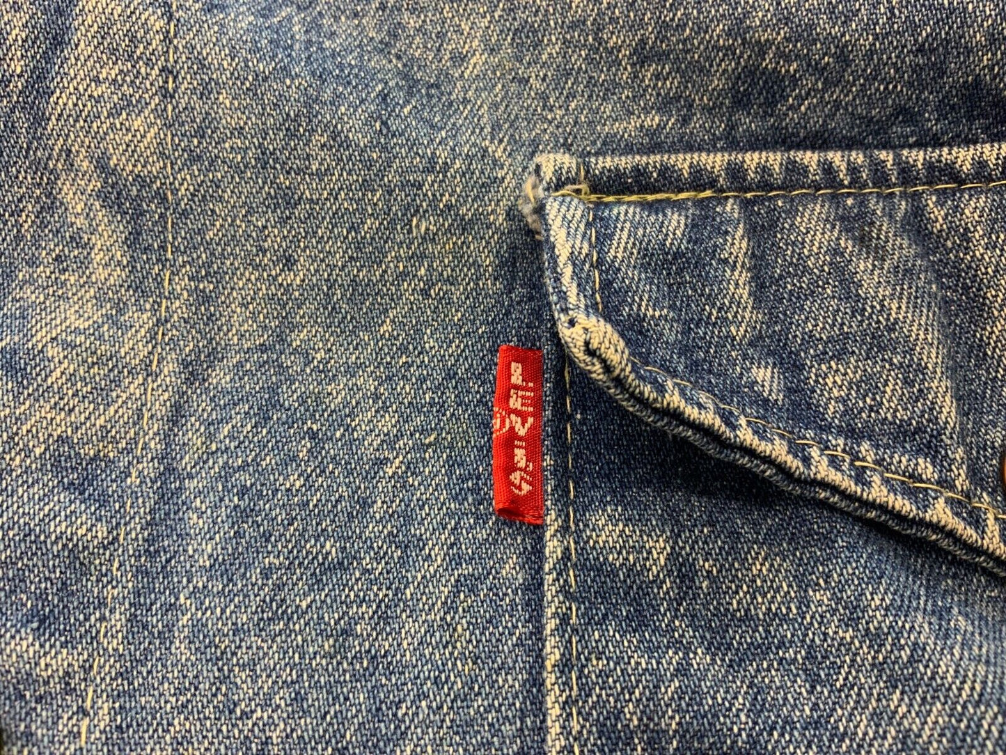 TRUE VTG LEVIS BIG E RED TAB WEST CAL 45 HEAVY DENIM SHIRT JACKET NICE FADES S
