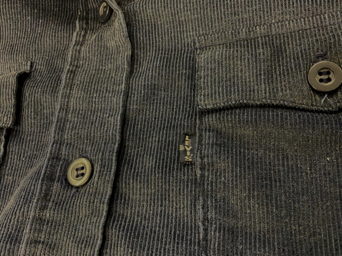 70s LEVIS BIG E BLUE TAB NAVY CORDUROY 2 POCKET DAGGER COLLAR EPAULETTES SHIRT S