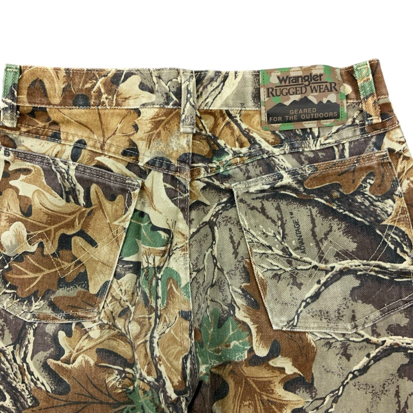 VTG USA MADE WRANGLER ADVANTAGE REAL TREE CAMOUFLAGE HUNTING JEANS 28W 32L