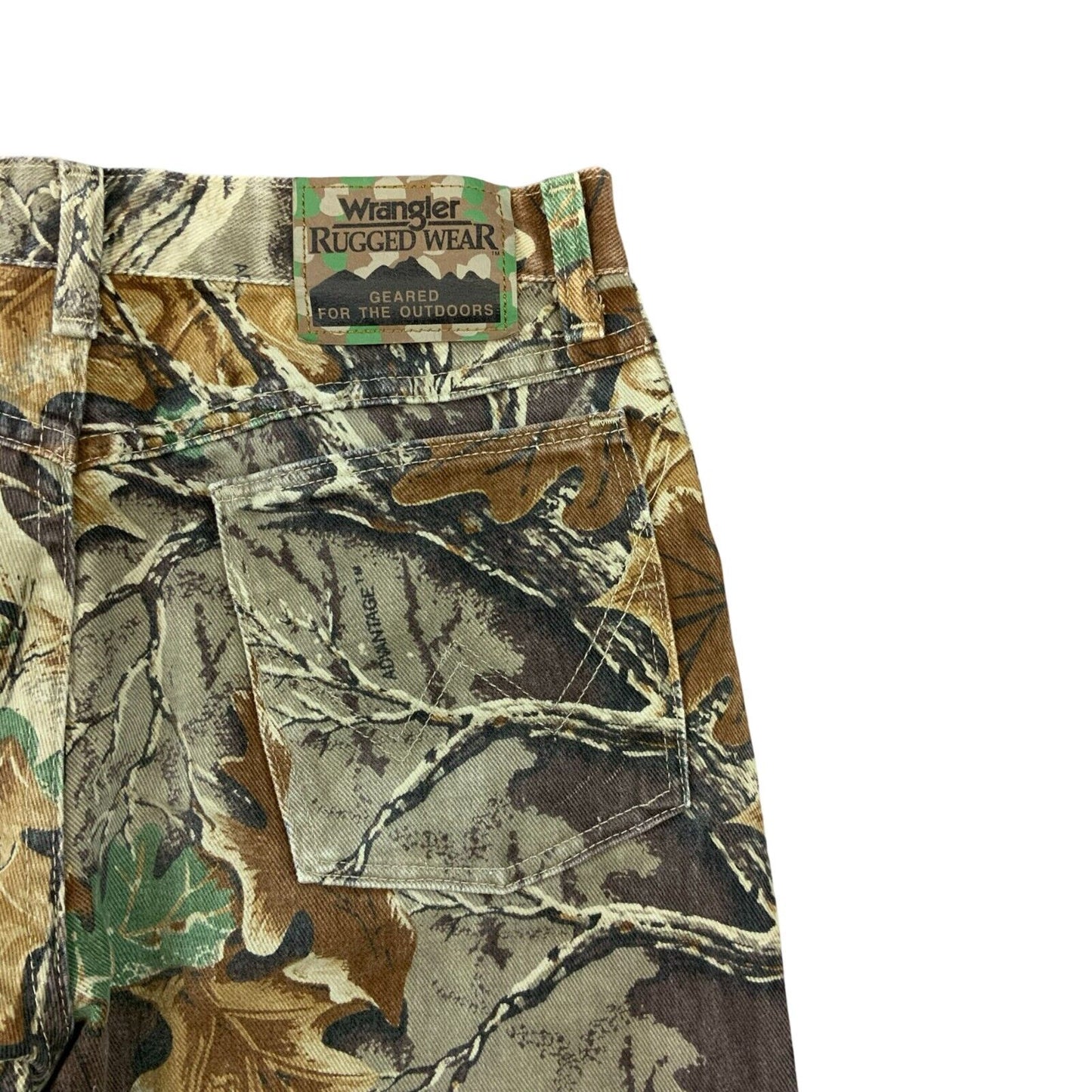VTG USA MADE WRANGLER ADVANTAGE REAL TREE CAMOUFLAGE HUNTING JEANS 28W 32L
