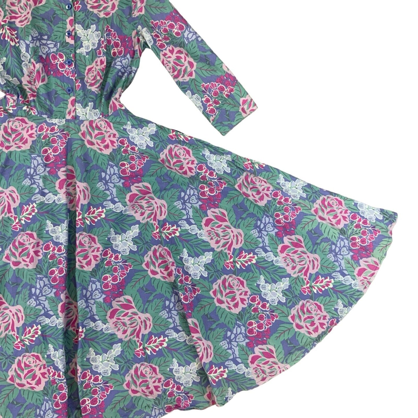 VTG 80s LAURA ASHLEY BLUE GREEN PURPLE FLORAL PLEATED MAXI DRESS UK 8 10
