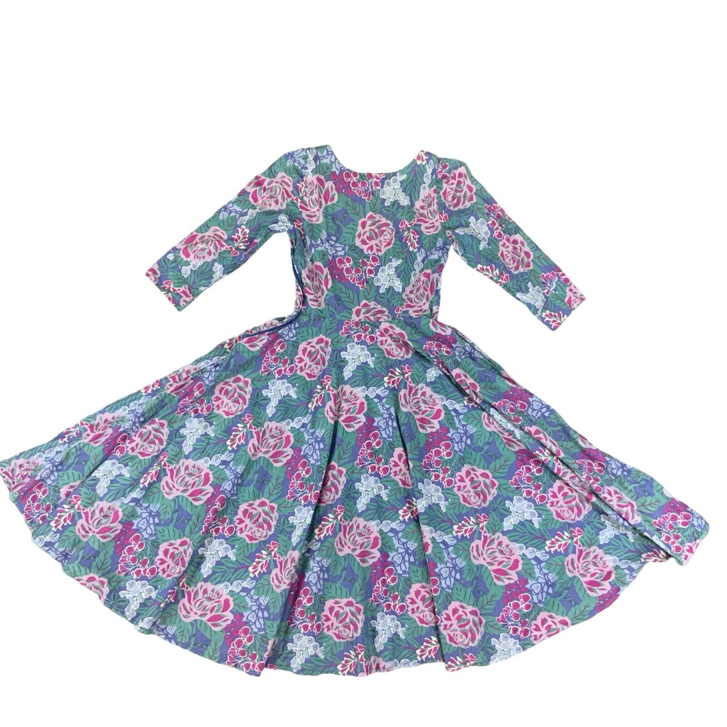 VTG 80s LAURA ASHLEY BLUE GREEN PURPLE FLORAL PLEATED MAXI DRESS UK 8 10