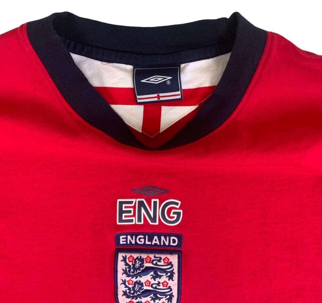 VTG Y2K UMBRO ENGLAND RED SPORTS FOOTBALL HOME SHIRT MEDIUM