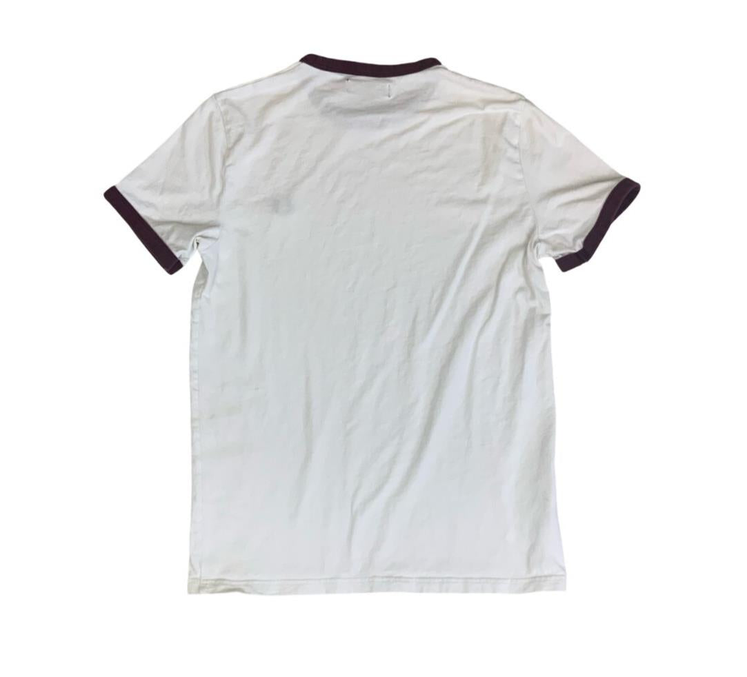 VTG FRED PERRY WHITE BURGUNDY RED SPORTS RINGER T-SHIRT SMALL