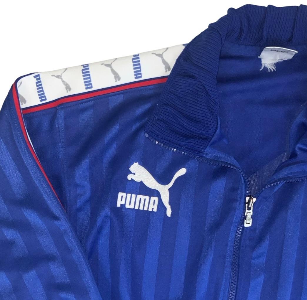 VTG 90S PUMA LOGO BLUE STRIPED HIPHOP STREETWEAR FOOTBALL TRACK JACKET L