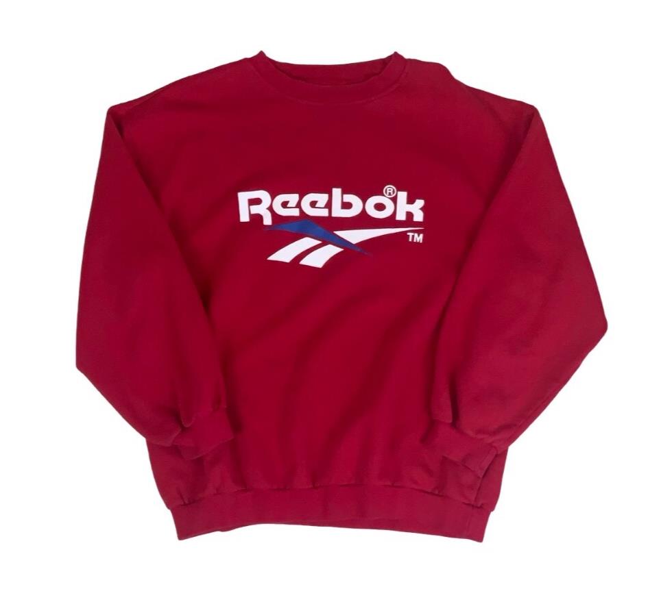 VTG 90S REEBOK CREWNECK RED RELAXED FLEECE LINED SWEATSHIRT 2X-LARGE