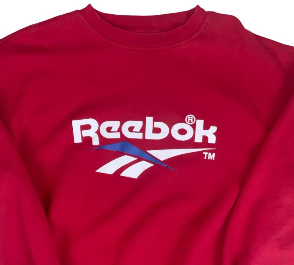 VTG 90S REEBOK CREWNECK RED RELAXED FLEECE LINED SWEATSHIRT 2X-LARGE