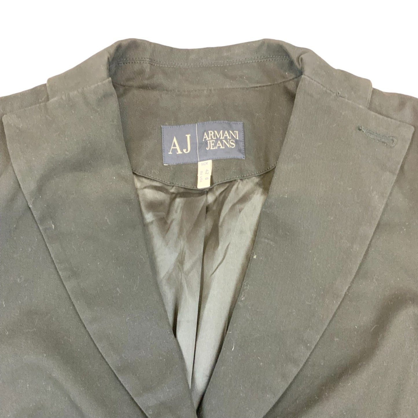VTG 00s ARMANI JEANS BLACK BUTTON UP COTTON BLAZER SIZE UK 8 10