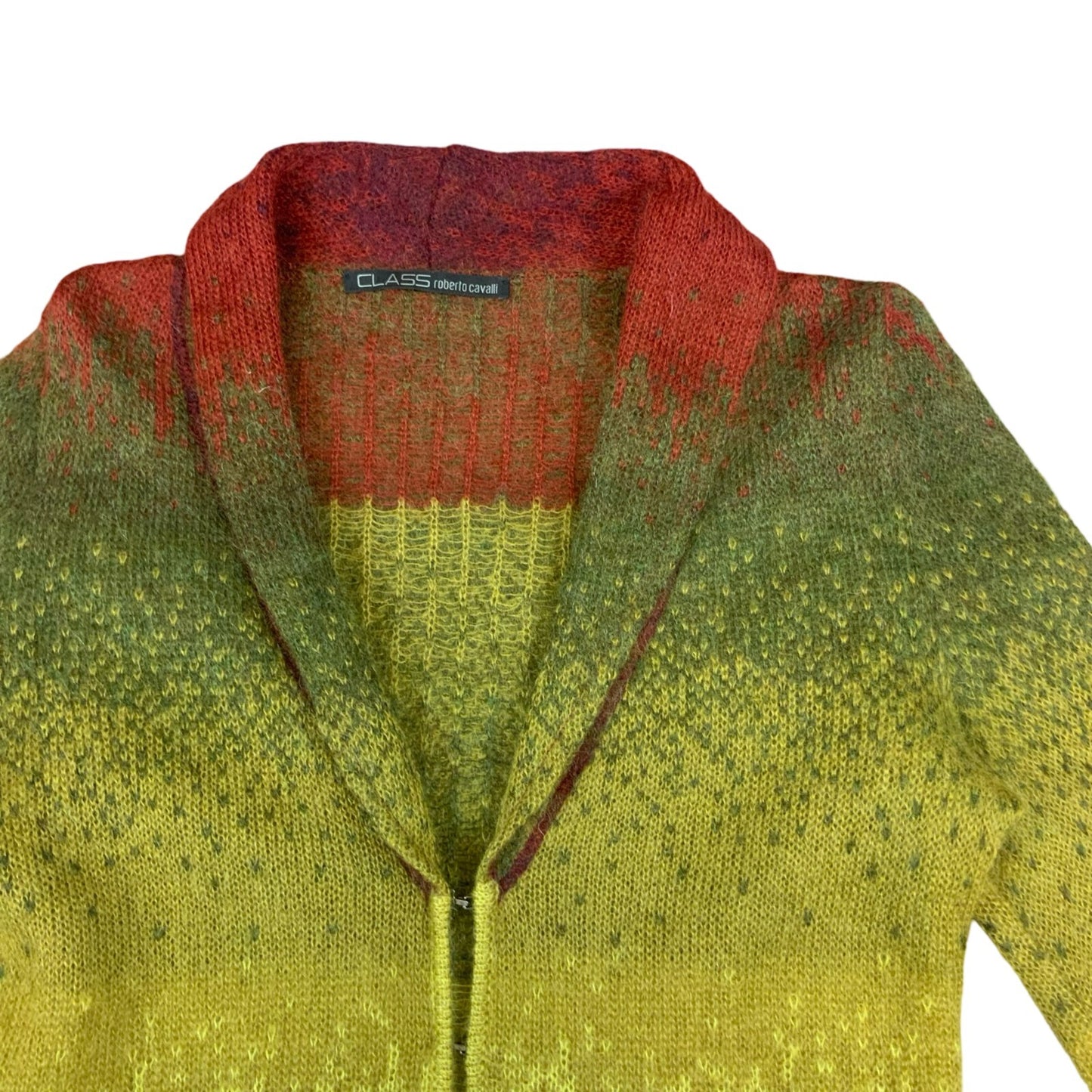 VTG 80s 90s ROBERTO CAVALLI GREEN RED MOHAIR KNIT CARDIGAN SIZE UK 10 12