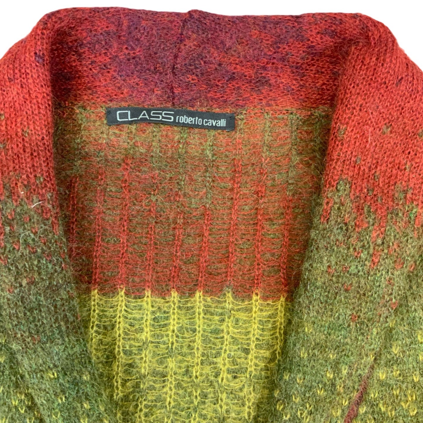 VTG 80s 90s ROBERTO CAVALLI GREEN RED MOHAIR KNIT CARDIGAN SIZE UK 10 12