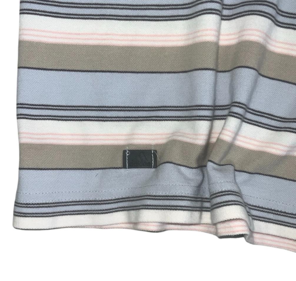 VTG 90S ADIDAS GREY BLUE WHITE STRIPED GOLF POLO NECK SHIRT MEDIUM
