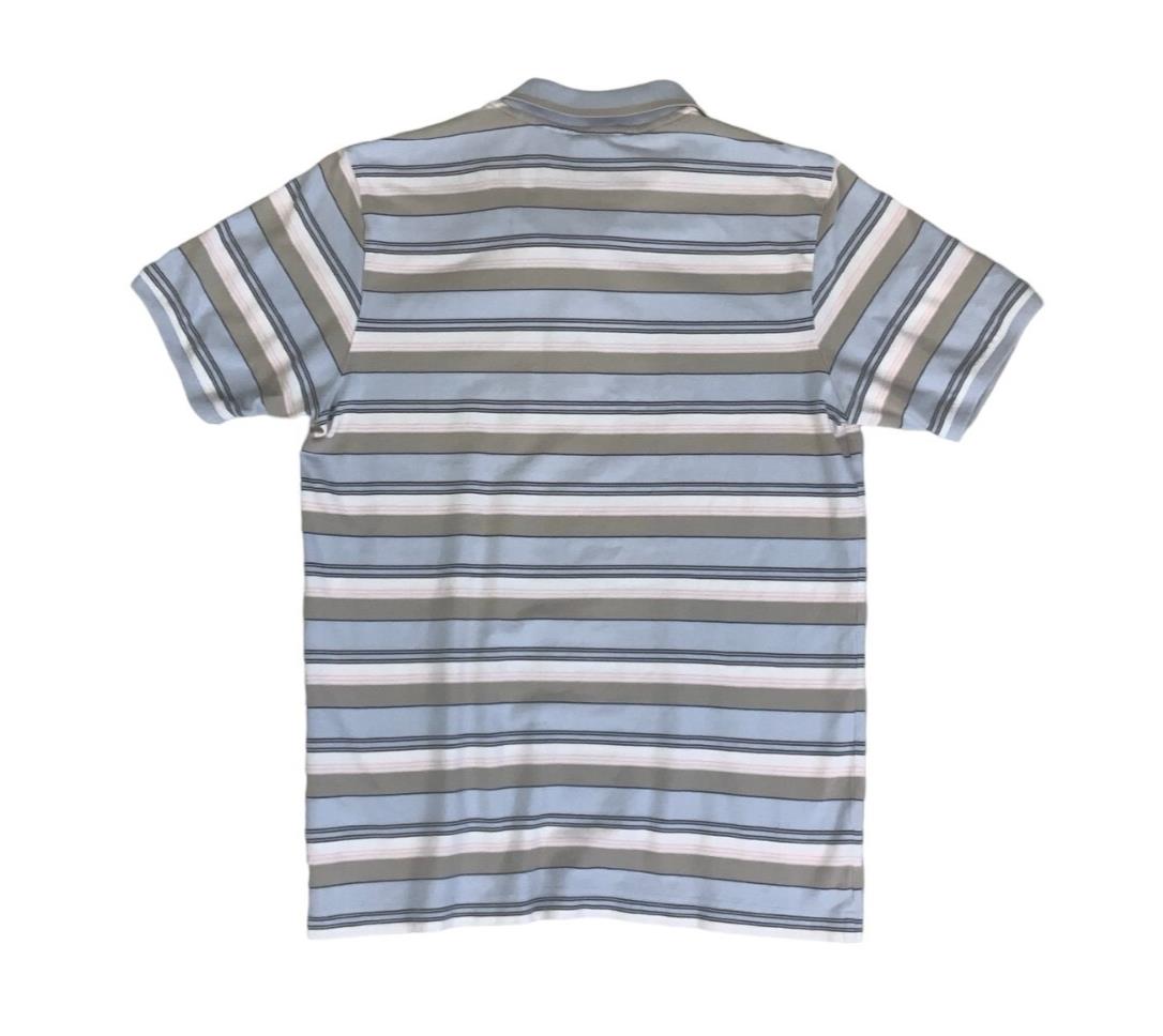 VTG 90S ADIDAS GREY BLUE WHITE STRIPED GOLF POLO NECK SHIRT MEDIUM