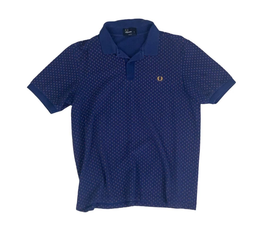 VTG FRED PERRY PAISLEY PRINT BLUE RED POLO NECK SHIRT LARGE