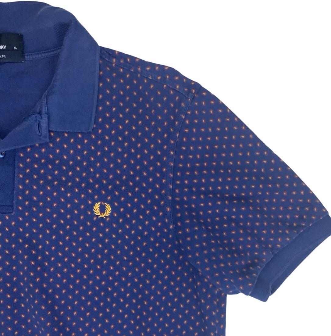 VTG FRED PERRY PAISLEY PRINT BLUE RED POLO NECK SHIRT LARGE
