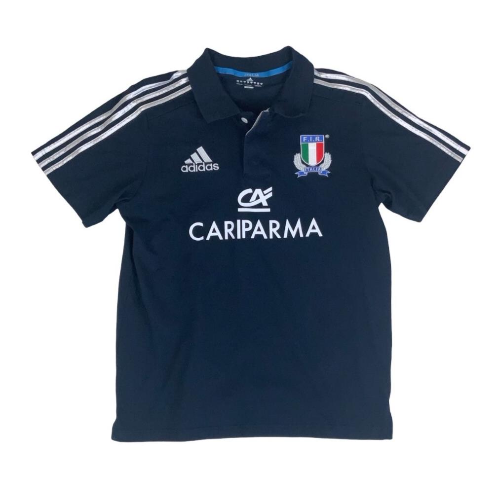 VTG 2012-13 ITALY RUGBY UNION NAVY BLUE POLO NECK SHIRT MEDIUM