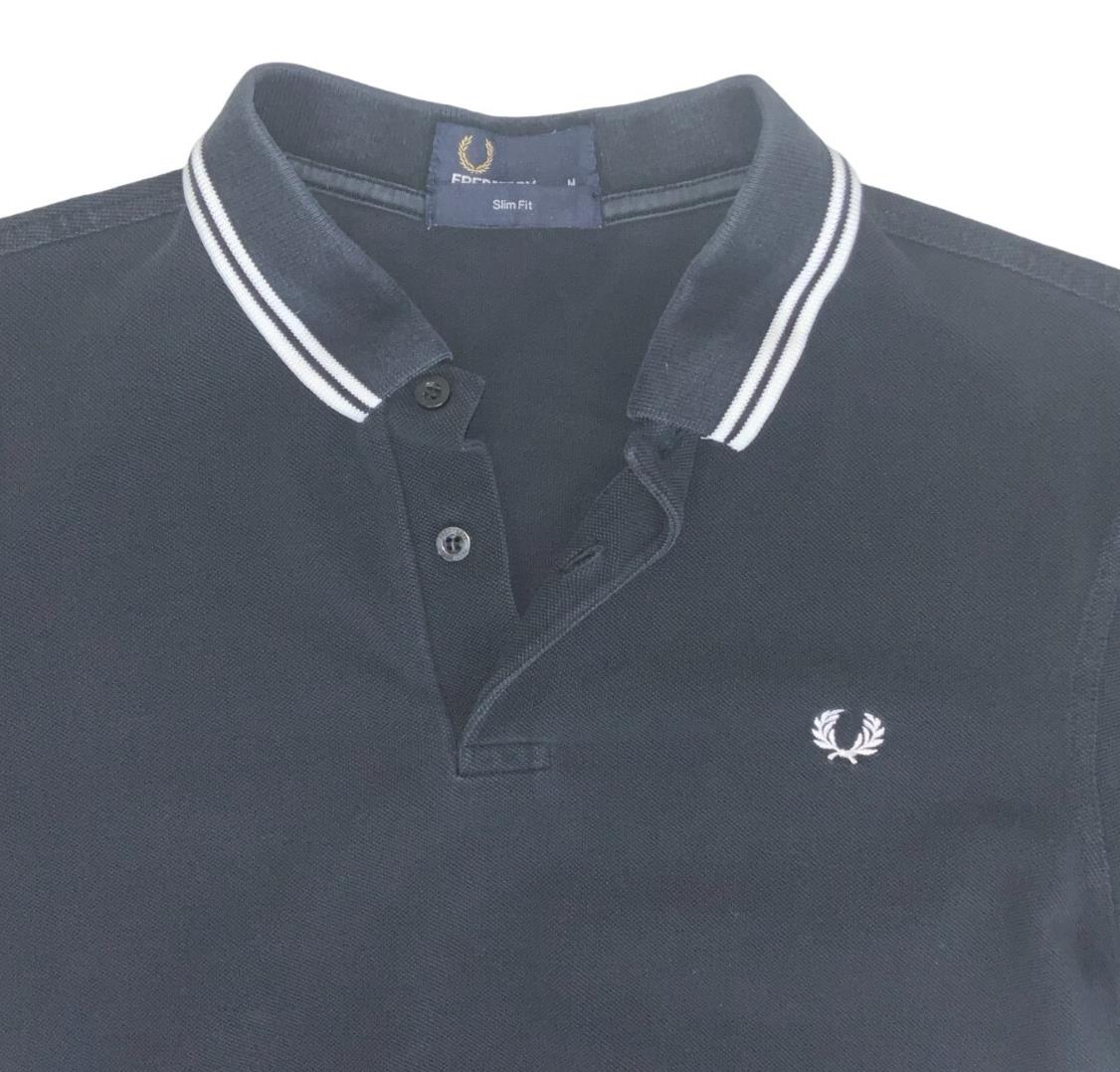 VTG FRED PERRY BLACK WHITE TWIN TIPPED M3600 POLO NECK SHIRT SMALL